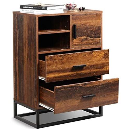 WLIVE 2 Drawer Dresser, Chest of Drawers with Open Shelf, Wood Storage Organizer Unit with Sturdy Metal Frame for Bedroom and Living Room, Rustic Oak WLIVE 2 Drawer Dresser, Chest of Drawers with Open Shelf, Wood Storage Organizer Unit with Sturdy Metal Frame for Bedroom and Living Room, Rustic Oak