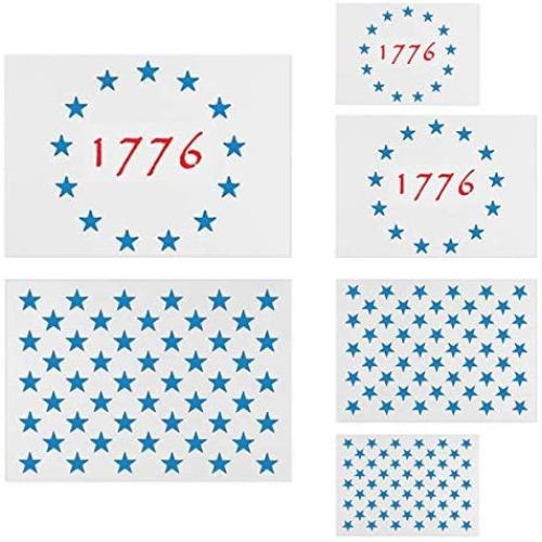 American Flag Star Stencil Templates - 6 Pack 50 Stars 1776 13 Stars Flag Stencils for Painting on Wood and Walls, Reusable Plastic Stencils in 3 Sizes for Wood Burning & Wall Art