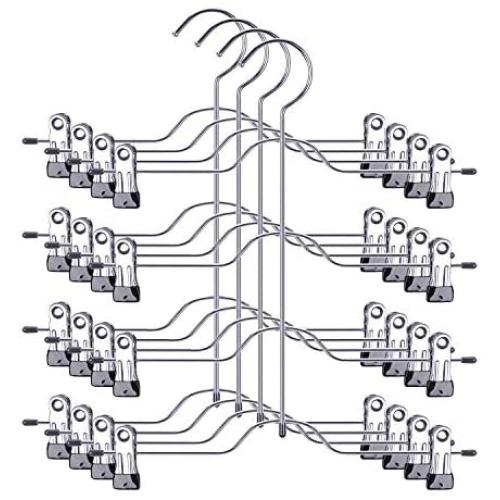 Pants Hangers, Trousers Skirt Hangers with Clips, 4 Tier Metal Hangers for Heavy Duty Ultra Thin Space Saving - 4 Pack