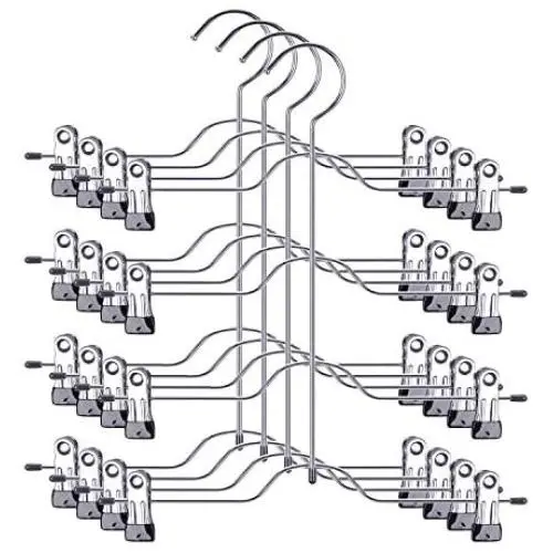 Pants Hangers, Trousers Skirt Hangers with Clips, 4 Tier Metal Hangers for Heavy Duty Ultra Thin Space Saving - 4 Pack Pants Hangers, Trousers Skirt Hangers with Clips, 4 Tier Metal Hangers for Heavy Duty Ultra Thin Space Saving - 4 Pack