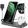 Powlaken Wireless Charger, 4 in 1 Wireless Charging Station Dock for Apple iWatch Series Se 6 5 4 3 2 1, AirPods Pro and Pencil, Charging Stand for iPhone 11, 11 Pro max, Xr, Xs max, X (Grey)