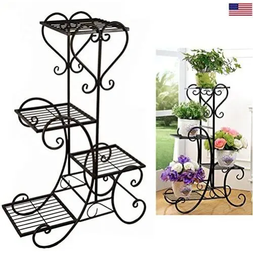 COLIBROX 4 TIER Metal Shelves Flower Pot Plant Stand Display COLIBROX 4 TIER Metal Shelves Flower Pot Plant Stand Display