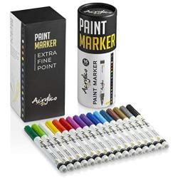 Paint Pens for Rock Painting, Stone, Ceramic, Glass, Wood. Set of 16 Colors Extra Fine Tip Point Acrylic Paint Markers