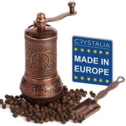 Decorative Black Pepper Grinder, Refillable Turkish Spice Mill with Adjustable Coarseness, Manual Pepper Mill with Handle, Spice Grinder Metal with Hand Crank, Copper