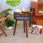 BATHWA Industrial Round End Table, Side Table with Metal Storage Basket, Vintage Accent Table, Wooden Look Furniture with Metal Frame, Easy Assembly (Brown)