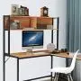 YOLENY 55 Inch L-Shaped Computer Desk with Hutch,Space-Saving Corner Desk with Storage Shelves,Home Office Desk Study Workstation for Home,Office