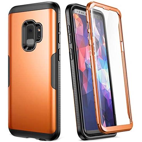 YOUMAKER Galaxy S9 Case,Metallic Orange with Built-in Screen Protector Heavy Duty Protection Shockproof Slim Fit Full Body Case Cover for Samsung Galaxy S9 5.8 inch - Orange/Black