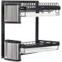 Sorbus Dish Drying Rack, 2-Tier Hanging Wall Mount Drying Organizer Storage Shelf Drainer for Dishes, Bowls, Utensils, Includes Drain Trays and 3 Hooks for Kitchen Sink, Metal (Black)
