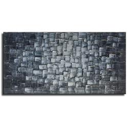 Large Abstract Silver Square Wall Art Hand Painted Textured Oil Painting on Canvas Ready To Hang 60x30inch