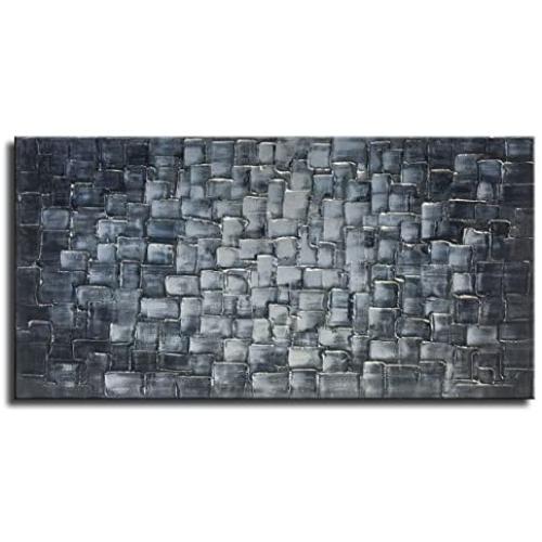 Large Abstract Silver Square Wall Art Hand Painted Textured Oil Painting on Canvas Ready To Hang 60x30inch