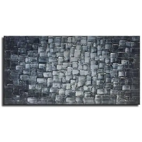 Large Abstract Silver Square Wall Art Hand Painted Textured Oil Painting on Canvas Ready To Hang 60x30inch