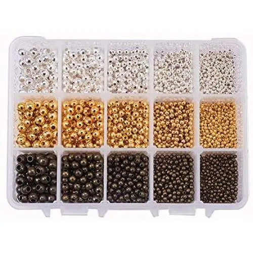 PH PandaHall 2700pcs 3 Color 5 Size Smooth Round Spacer Beads Tiny Metal Beads for Jewelry Making Supplies (Golden, Silver, Antique Bronze) PH PandaHall 2700pcs 3 Color 5 Size Smooth Round Spacer Beads Tiny Metal Beads for Jewelry Making Supplies (Golden, Silver, Antique Bronze)