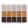 PH PandaHall 2700pcs 3 Color 5 Size Smooth Round Spacer Beads Tiny Metal Beads for Jewelry Making Supplies (Golden, Silver, Antique Bronze)