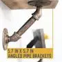 Rustic Industrial Angle Shelf Brackets - 4 Inch Pipe Double Flange Bracket Set of Four, Iron Metal Grey Black Fittings, Custom DIY Floating Shelves, Wall Mounted Vintage Furniture Decorations, 4 Pack Rustic Industrial Angle Shelf Brackets - 4 Inch Pipe Double Flange Bracket Set of Four, Iron Metal Grey Black Fittings, Custom DIY Floating Shelves, Wall Mounted Vintage Furniture Decorations, 4 Pack