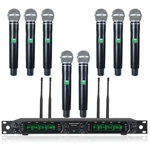 Wireless Microphone System, Phenyx Pro 8-Channel UHF Cordless Mic Set with Eight Handheld Mics, Fixed Frequency, All Metal Build, Long Range 260ft, Ideal for Karaoke,Church,Events (PTU-4000A) Wireless Microphone System, Phenyx Pro 8-Channel UHF Cordless Mic Set with Eight Handheld Mics, Fixed Frequency, All Metal Build, Long Range 260ft, Ideal for Karaoke,Church,Events (PTU-4000A)