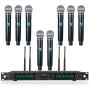 Wireless Microphone System, Phenyx Pro 8-Channel UHF Cordless Mic Set with Eight Handheld Mics, Fixed Frequency, All Metal Build, Long Range 260ft, Ideal for Karaoke,Church,Events (PTU-4000A)