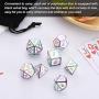 Polyhedral Metal Dices Set Zinc Alloy with Enamel Solid Metal for DND Game, Tabletop RPG, Dungeons and Dragons, Math Teaching, 7 Pieces Dice Set with Black Velvet Bag (Electrophoretic Colorful White)