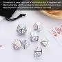 Polyhedral Metal Dices Set Zinc Alloy with Enamel Solid Metal for DND Game, Tabletop RPG, Dungeons and Dragons, Math Teaching, 7 Pieces Dice Set with Black Velvet Bag (Electrophoretic Colorful White)