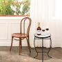VINGLI Mosaic Outdoor Side Table, 14'' Round End Table, Accent Table,Glass Top Black Iron,White Cloud