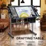 YAHEETECH Drawing Table Drafting Desk Art Desk Artist Table Craft Station Study Table Tempered Glass Top w/2 Slide Rolling Wheels and Drawers for Home Office Use YAHEETECH Drawing Table Drafting Desk Art Desk Artist Table Craft Station Study Table Tempered Glass Top w/2 Slide Rolling Wheels and Drawers for Home Office Use