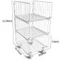 Pup joint Metal Wire Baskets, 3 Tiers Foldable Stackable Rolling Baskets Utility Shelf Unit Storage Organizer Bin with Wheels for Kitchen, Pantry, Closets, Bedrooms, Bathrooms