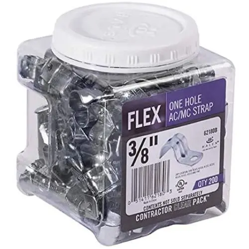 Halex, 3/8 in. Flexible Metal Conduit (FMC) 1-Hole Straps , 62180B, 200 per pack Halex, 3/8 in. Flexible Metal Conduit (FMC) 1-Hole Straps , 62180B, 200 per pack