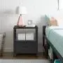 VECELO Modern Nightstand with Drawer Square End, Side Table for Bedroom, Living Room, Small Space, Night Stand with Open Shelf, Stable Metal Frame, Black VECELO Modern Nightstand with Drawer Square End, Side Table for Bedroom, Living Room, Small Space, Night Stand with Open Shelf, Stable Metal Frame, Black