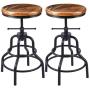 Vintage Industrial Bar Stool-Rustic Swivel Bar Stool-Round Wood Metal Stool-Kitchen Counter Height Adjustable Pipe Stool-Cast Steel Stool 20-27 Inch (Set of 2)