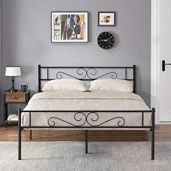 VECELO Bed Frame/Mattress Foundation with Vintage Headboard & Footboard, Easy Assembly, Queen, Black