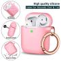 AirPods Case Cover Keychain, Full Protective Silicone AirPods Accessories Skin Cover for Women Girl with Apple AirPods Wireless Charging Case,Front LED Visible-Pink