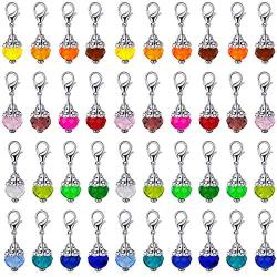 Crystal Dangle Charms Pendants Glass Drop Beads Handmade Dangle Bead Charms with Silver Bead Cap for Jewelry Making Necklace Earring Accessory, Assorted Colors(40)