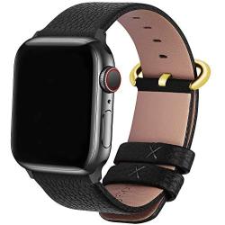 Fullmosa Compatible Apple Watch Band 38mm 40mm 42mm 44mm Leather Compatible iWatch Band/Strap Compatible Apple Watch SE & Series 6 5 4 3 2 1, 38mm 40mm Black + Golden Buckle + Black Adapter