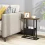 Yusong Retro Industrial Side Table,21-Inch Wood & Metal End Table with Magazine Holder,H Shape Narrow End Table with Storage Holder,Rustic Brown Yusong Retro Industrial Side Table,21-Inch Wood & Metal End Table with Magazine Holder,H Shape Narrow End Table with Storage Holder,Rustic Brown