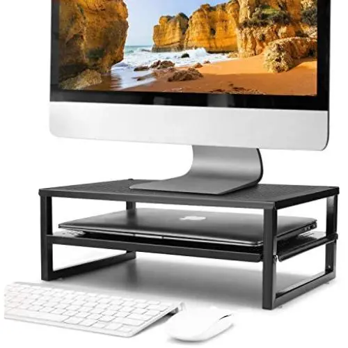 CAXXA 2-Tier Metal Laptop PC Monitor Stand Riser MAX 50 LBS Loading for Monitor, Printer,Black CAXXA 2-Tier Metal Laptop PC Monitor Stand Riser MAX 50 LBS Loading for Monitor, Printer,Black