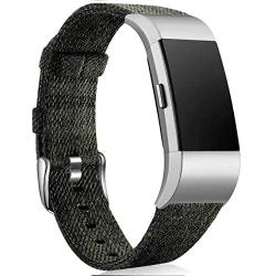 Maledan Replacement Bands Compatible with Charge 2 and Charge 2 HR, Large Woven Fabric Strap Band for Women Men, Dark Green