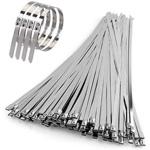 AConnet 11.8 Inch Stainless Steel Zip Ties 100PCS Metal Self Locking Exhaust Cable Zip Ties for Automotive Parts, Home Repair, Computer Repair