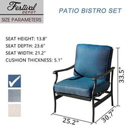 Festival Depot 2 of Outdoor Patio Bistro Arm Dining Chairs with Cushions Set Premium Fabric Metal Frame Furniture Set Garden Dining Seating Chair Thick & Soft Cushions (Blue)