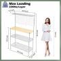 TOOLF Standing Bakers Racks with Wood Table, Kitchen Microwave Oven Stand, 4-Tier Metal Utility Storage Shelf with Mesh Panel, 6 Hooks, Height Adjustable Free Standing Rack for Kitchen, Garage