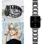 OULUCCI Stainless Steel Band Compatible Apple Watch Band 38mm 40mm Women Iwatch Series 6, SE, Series 5, Series 4, Series 3, Series 2 1 Accessories Metal Wristband D-Shape Sport Strap BLACK