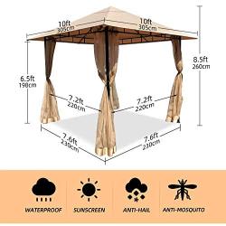 DikaSun Gazebos for Patios Single Roof Gazebo with Curtains, Outdoor Shade Canopy Gazebo with Adjustable Top Corner Tubes (Beige)