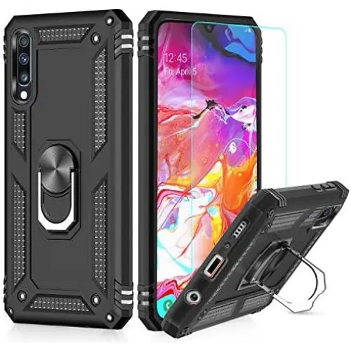 LeYi Compatible for Samsung Galaxy A50/ A50s/ A30s Case with HD Screen Protector, [Military-Grade] Magnetic Car Holder Mount Kickstand Protective Cover Phone Case for Samsung A50/ A50s/ A30s, Black