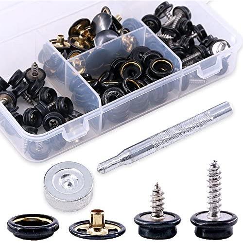 Glarks 120-Pieces Stainless Steel Marine Grade Canvas and Upholstery Boat Cover Snap Button Fastener Kit with 2Pcs Setting Tool (40 Sets) - Black