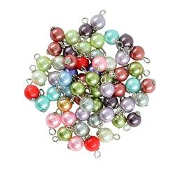 MonkeyJack 50 Pieces Wholesale Handmade Colorful Glass Pearl Flat Pin Daisy Dangle Charms Silver/Gold Metal DIY Jewelry Making Findings - Silver