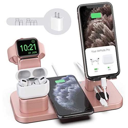 Wireless Charger Stand, CEREECOO 4 in 1 Wireless Charging Station Dock Compatible with iPhone Series12/11/11pro/Xr/Xs/X/Max/8/8Plus Apple Watch6/5/4/3 AirPods Pro/1/2(iWatch Charger Required)