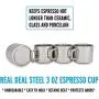 Stainless Steel Espresso Cups: Set of 4 Double Wall Insulated 3 Ounce Small Metal Cups with Handle, Shatterproof, Demitasse, Keeps Espresso Hot