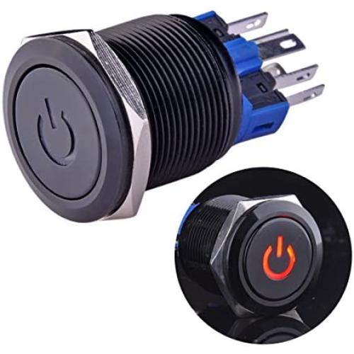 Ulincos Latching Pushbutton Switch U22A4 1NO1NC SPDT ON/Off Black Metal Shell with Red LED Suitable for 22mm 7/8'' Mounting Hole(Red)