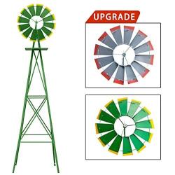 sunseen 8FT Windmill Decor Outdoor Ornamental Wind Sculptures Spinners Metal Wind Mill Decoration Weather Vane Weather Resistant for Garden Yard Lawn Farm (Green)