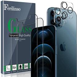 Ferilinso 2 Pack Screen Protector for iPhone 12 Pro Max with 2 Pack Camera Lens Protector [Tempered-Glass] [Military Protective] [HD Clear] [Case Friendly] [Anti-Fingerprint]