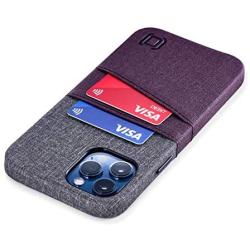 Dockem Wallet Case for iPhone 12 Pro Max: Built-in Metal Plate for Magnetic Mounting & 2 Credit Card Holders: 6.7'' Luxe M2, Canvas Style Synthetic Leather (Maroon and Grey)