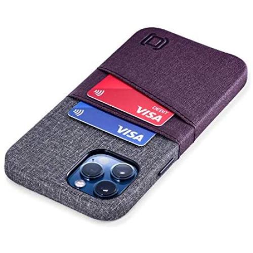 Dockem Wallet Case for iPhone 12 Pro Max: Built-in Metal Plate for Magnetic Mounting & 2 Credit Card Holders: 6.7'' Luxe M2, Canvas Style Synthetic Leather (Maroon and Grey)